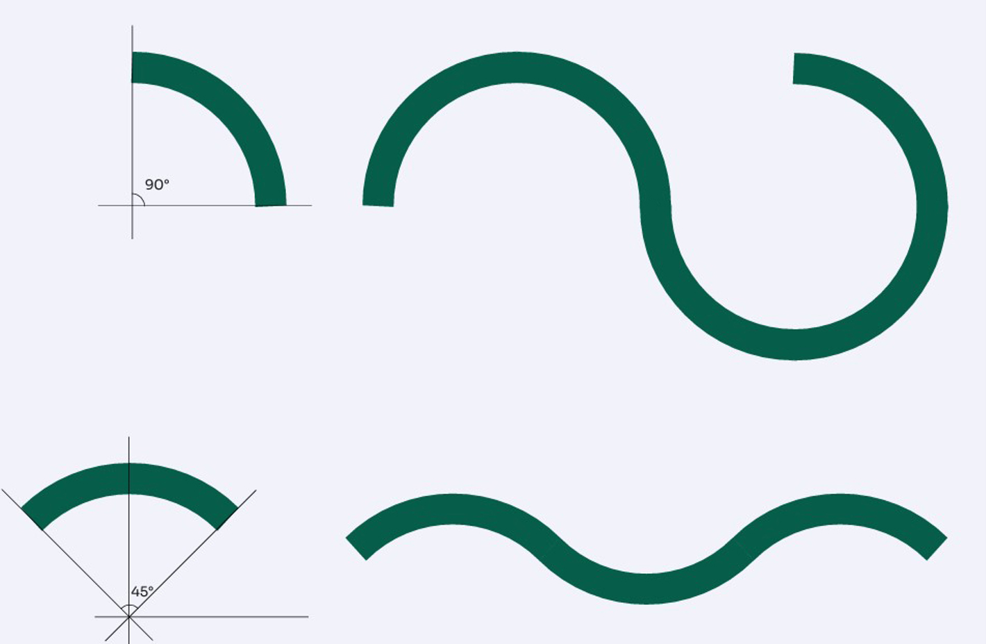 Billedet viser hvordan kvartcirklen kan sættes sammen til forskellige former og ikoner